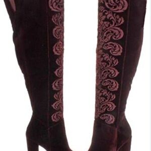 Jessica Simpson “Grizella” Burgundy Embroidered Knee-High Boots